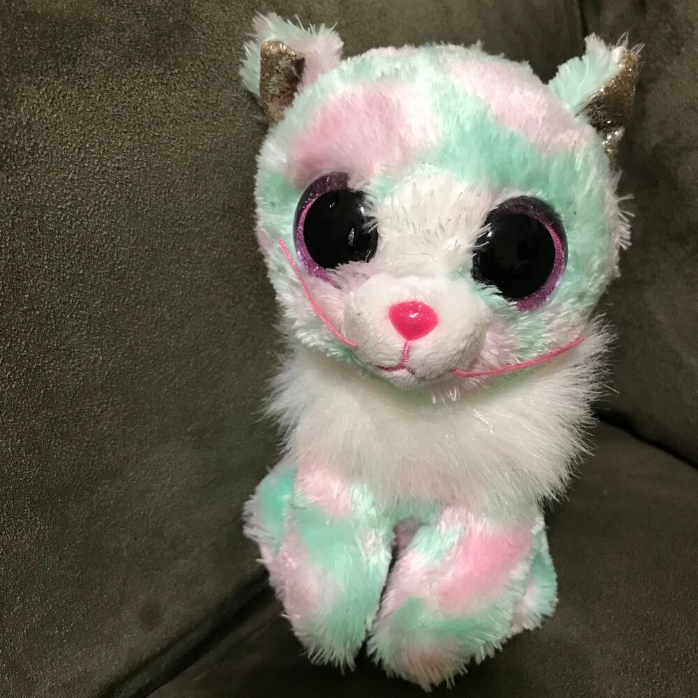 Ty TySilk "Opal" Cat Plush 9" Pink & Mint‎ Green